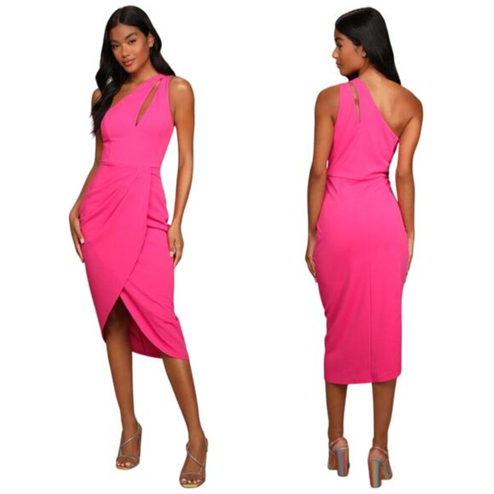 Lulu's Hot Pink One-Shoulder Midi Dress